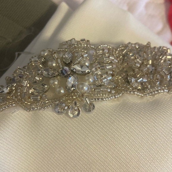 NovaLuxe  Mira Embellished Maxi Gown White Front Slit Strapless Size Large - Picture 10 of 16